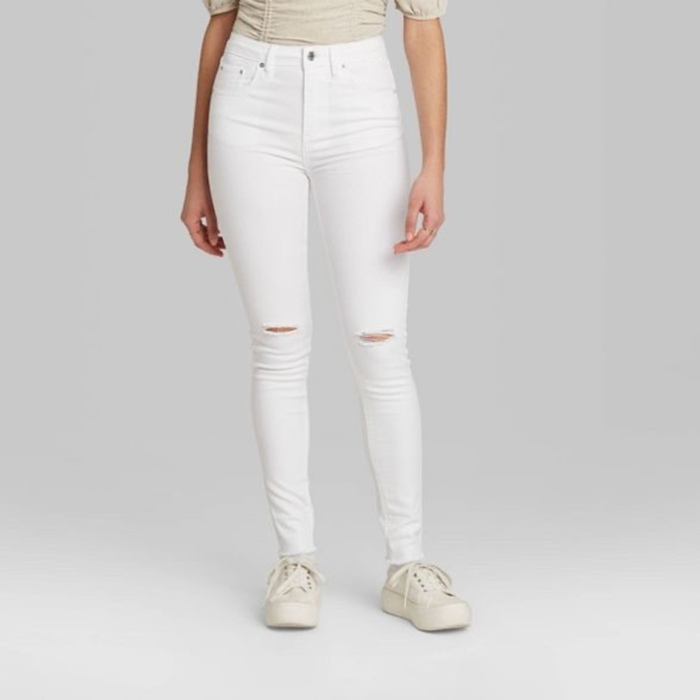 Wild Fable High Rise Distressed White Skinnies